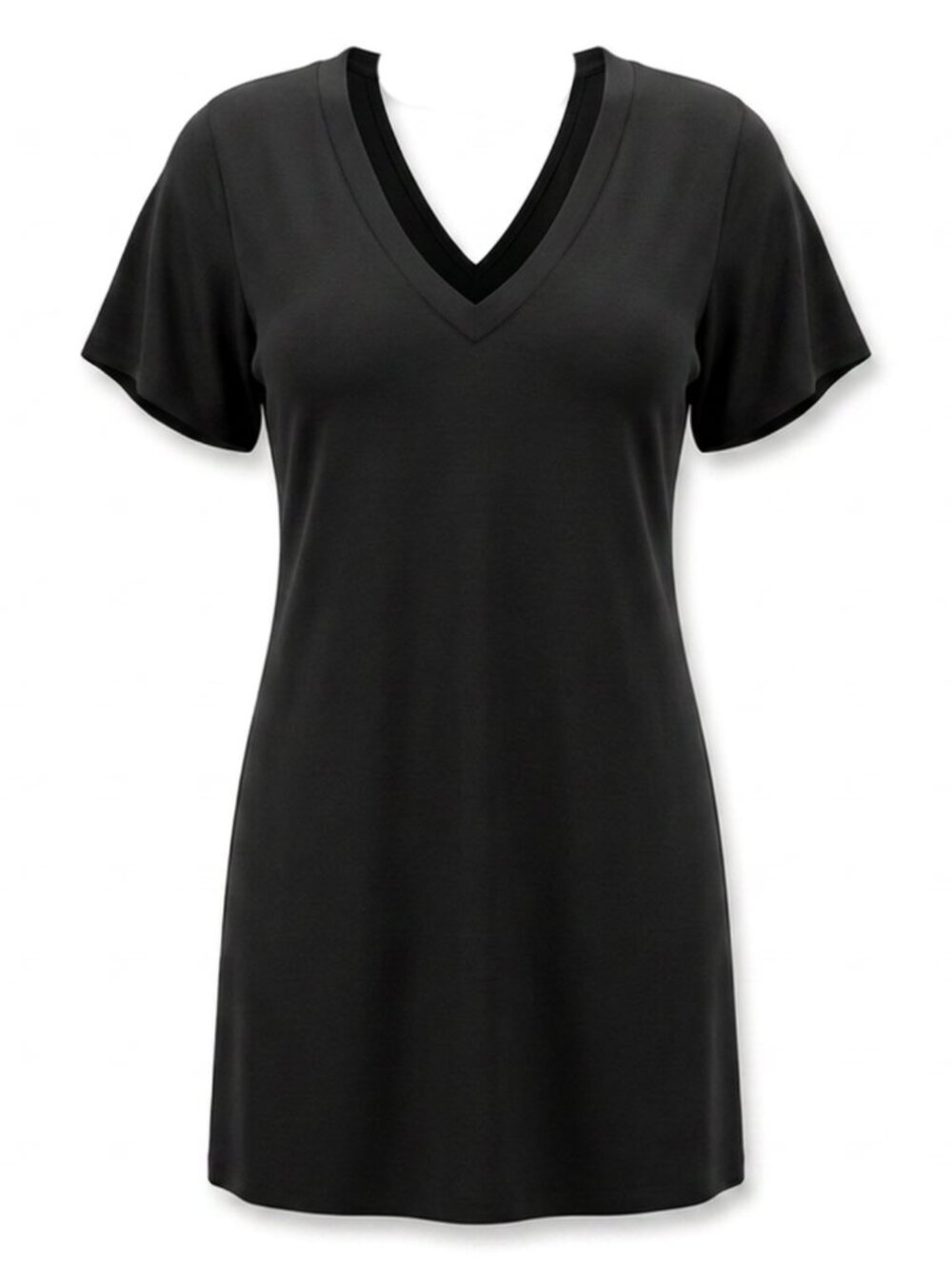 Black Knit V Neck Dress